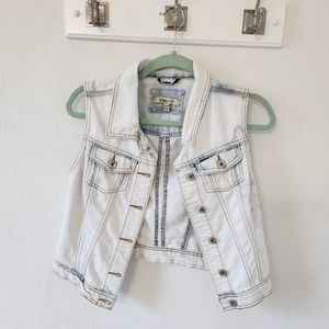 YMI Jeans Bleached Denim Vest, Size S, White